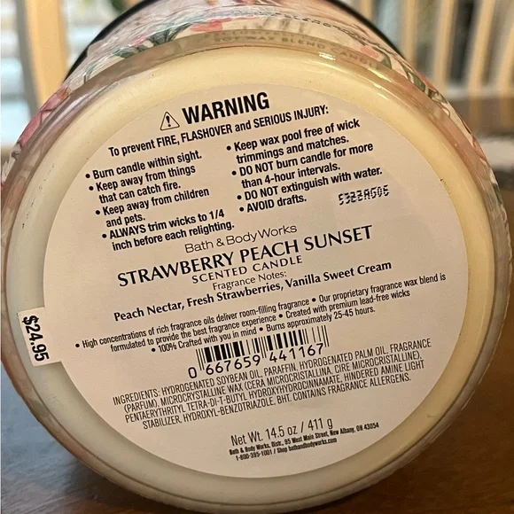 Bath & Body Works Strawberry Peach Sunset Hand Soap & 3 Wick Candle NEW - Picture 2 of 4